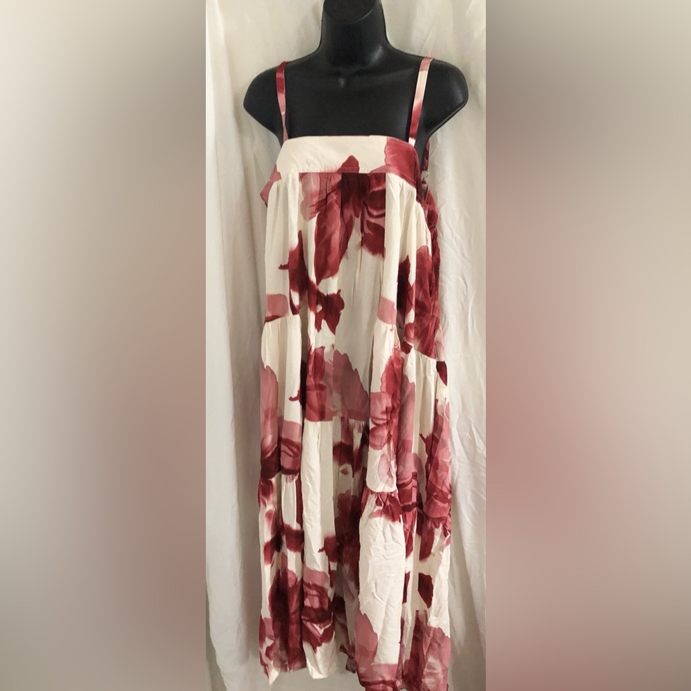 Anthropologie ATL Abel the Label Raspberry cream multi swing tent dress size M